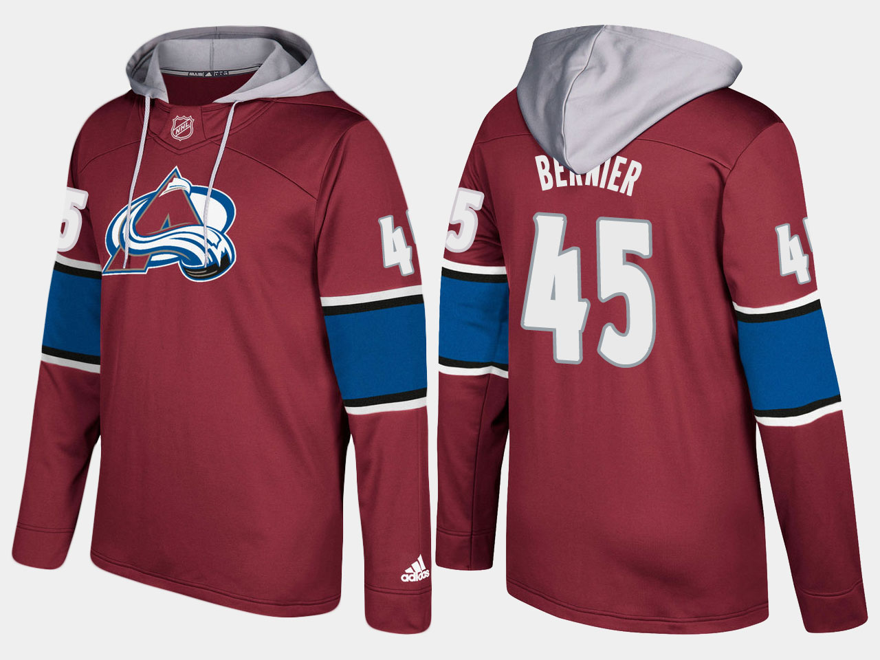 Men NHL Colorado avalanche #45 jonathan bernier burgundy hoodie